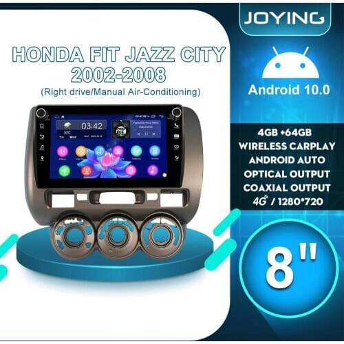 JOYING 8"Android 10 Car Stereo Radio Auto Head Unit Carplay DVR For HONDA FIT JAZZ City 2002 2008 Right Drive Multimedia Player