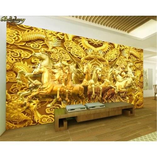 Beibehang Custom wallpaper Longma spirit gold dragon eight horses horse gold 3D TV background wall papel de parede 3d wallpaper
