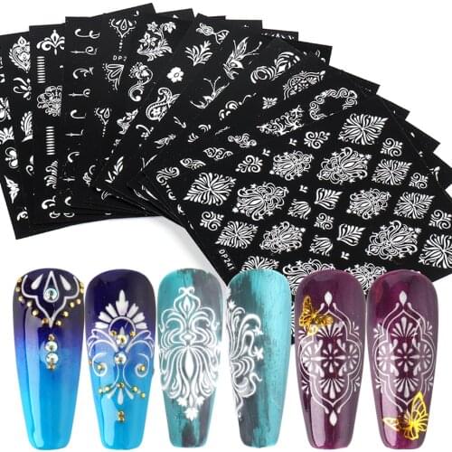 White 5D Nail Art Stickers Sliders Jewelry Flower Vine Adhesive Nail Decals Wraps Foil Manicure Nail Decorations NFDP237-248