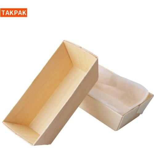 Biodegradable Disposable Wooden Bread Baking Tray Loaf Pan Bakery Supplier Box Baking Mold Toast box