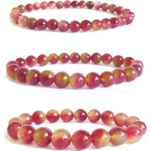 Natural Watermelon tourmalin Bracelet Beads 6-12mm DIY for Women Single Bangle