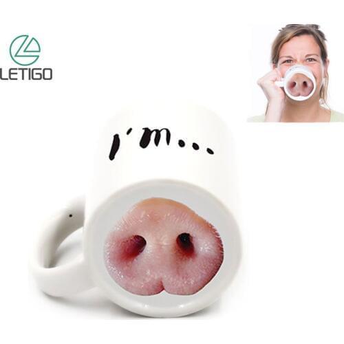 Creative Pig Nose Hand-Painted Ceramic Mug Novelty Animal Cute Nose Coffee Milk Cup Mug With Handle Funny Surprise Gift Cup