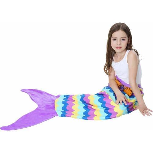 Lannidaa Mermaid Fish Tail Blanket Polar Fleece Wearable Portable Mermaid Blankets For Children Kids On Bed Throw Plaid Blanket