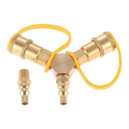 Brass 1/4 Inch RV Propane Quick Connect Y Splitter Adapter For Tabletop Gas Grill, Fire Pit And Gas Stoves