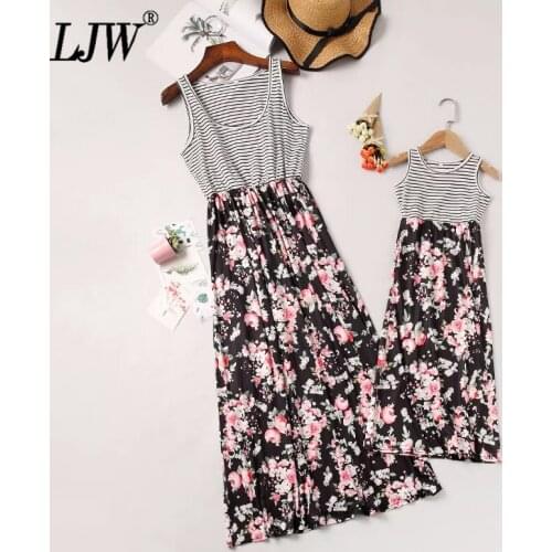 Mother and daughter summer family matching clothes Mom and daughter vest striped floral dress 3 to 12 years old kids clothes