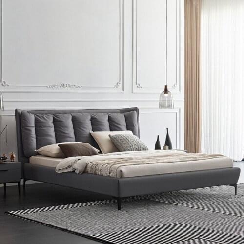 Minimalism Genuine Leather Master Bedroom King Size Bed Modern Luxury Wedding Bed