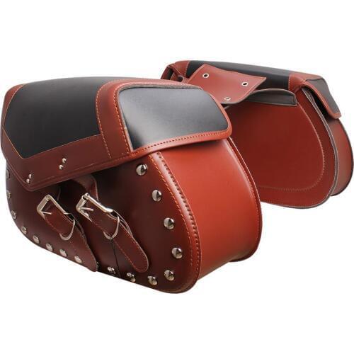 Retro Motorcycle Saddle Bags PU Leather Side Pouch Rivet Luggage Bag Fit For Honda Suzuki Yamaha Harley