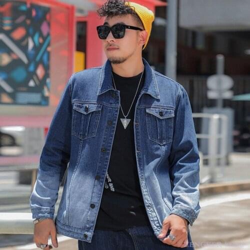 Mens denim jacket plus fat plus extra-large size jacket trendy fat people spring autumn tops youth loose gown stretch 8xl140kg