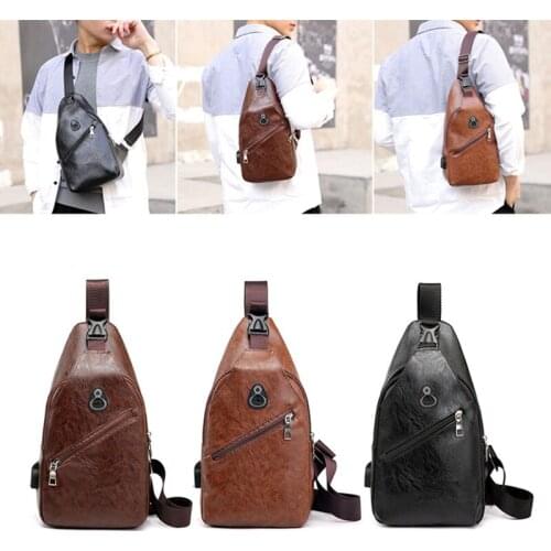 Men Solid Color Waterproof Chest Bag with USB Charging Port Adjustable Straps Best Sale-WT