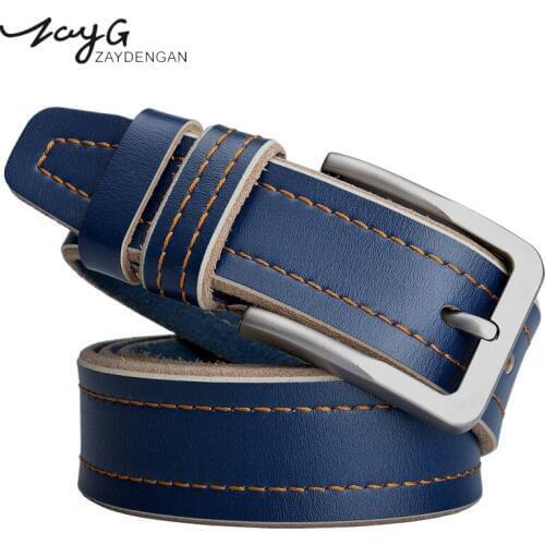 ZAYG Newest Genuine Leather Belt for Men Pin Buckle Full Grain Leather Belt for Jeans Wide Strap Designer Belts Men High Quality