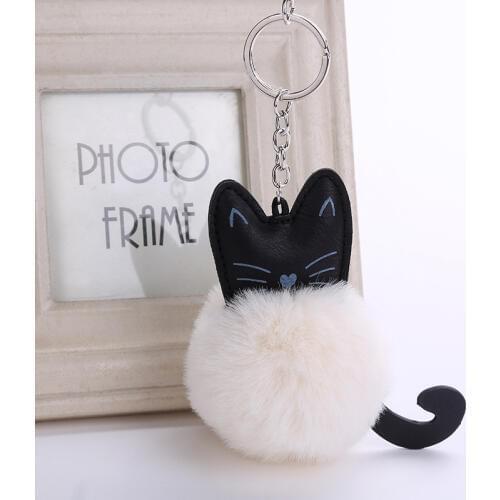 2019 New Anime cat With Pom Pom Plush Toy With Keychain cat Key Pendant Soft Stuffed Animal Toys Kids Girls Bag Hang Pendant