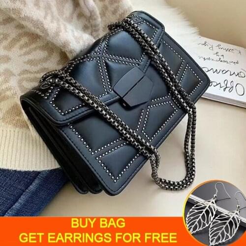 2021 New Fashion Rivet Chains Shoulder Bags for Women Solid Color PU Leather Crossbody Purse Female Handbag Totes Pouch