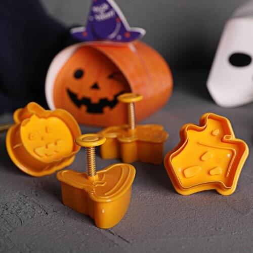 New 4pcs/set Cookie Stamp Biscuit Mold 3D Cookie Plunger Cutter DIY Baking Mould Halloween Cookie Cutters For Kitchen Tools