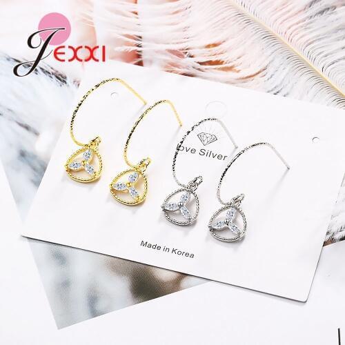 Novelty French Drop Dangle Earrings Fine 925 Sterling Silver CZ Cubic Zircon Flower Baspet Bridal Wedding Engagement Accessories