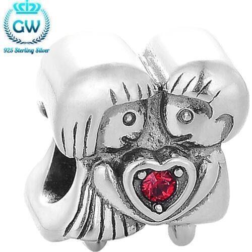 Boy And Girl Charm Red Heart Pendant Couple Bracelet Lovers Silver Sterling 925 ValentineS Day Souvenir GW Brand X343