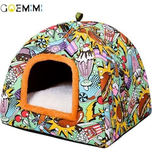 Printed Dog Cat Cave Comfortable Warm Bed For Pet High Quality Puppy Cat Sleeping Bed House For Cats 2019