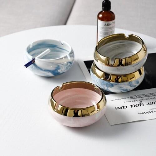Phnom Penh Marbling Ceramic Household Simple Living Room Ashtray Fashion Cool Windproof Ceramic H Ashtray smokeless ashtray