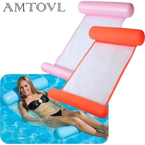 AMTOVL Floating Water Hammock Float Lounger Toys Inflatable Floating Bed Chair Swimming Pool Foldable Inflatable Hammock Bed