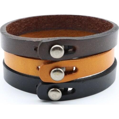 LVB6 Adjustable Mens Womens Plain Genuine Leather Wrap Bracelet Clasp Buckle Cuff Wristband