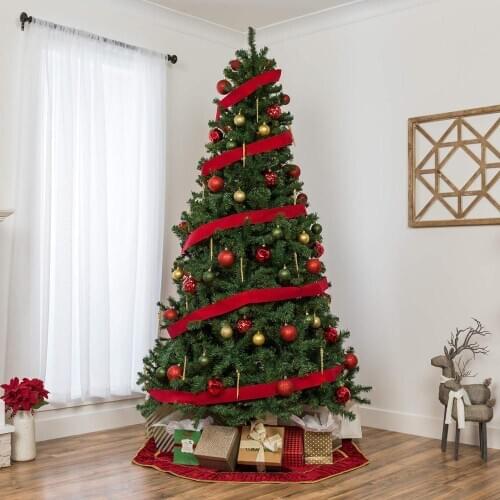 Christmas Tree 9 ft Hinged Fir Pencil Artificial Christmas Tree with Metal Foldable Stand New Year Home Holiday Party Decor Tree