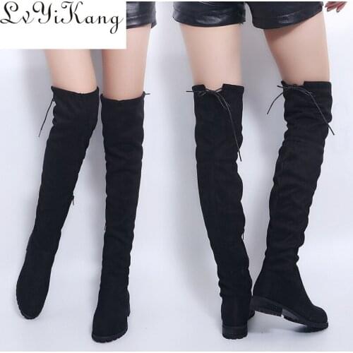 3 Colour Thigh High Boots Female Winter Boots Women Over The Knee Boots Flat Stretch Sexy Fashion Shoes 2019 New Riding Boots 43