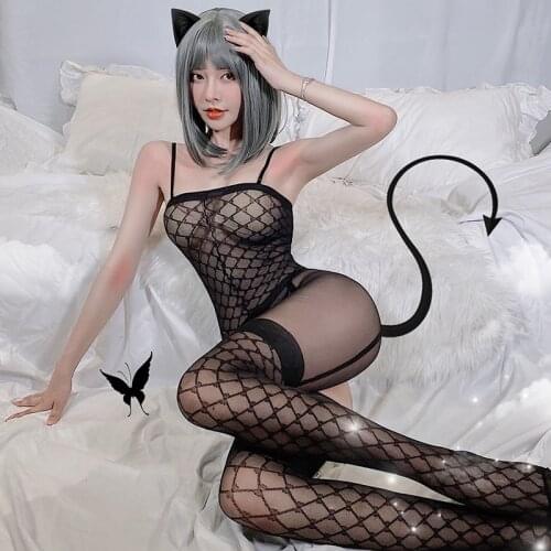 Sexy Lingerie See Through Transparent Lace Set Lolita Underwear Cosplay Lesbian Erotic Open Pants Devil Porno Costume For Women