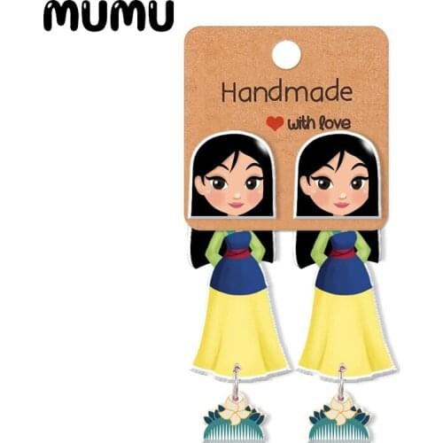 2021 New Princess Mulan Stud Earring Funny Epoxys Jewelry Resin Acrylic Earrings Handmade Gifts Girl