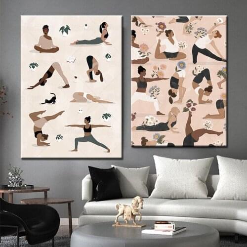Home Exercise Gym Yoga Diagram Pose Health Poster Wall Art Screen Painting Yogi Flowers Girl Printing Images For Living Room