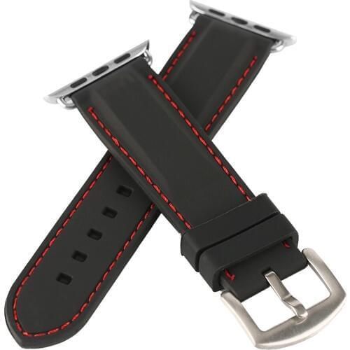 YISUYA White/Red Line Stitching Watch Band Bracelet Waterproof Sport Rubber Replacement for Apple Watch Silicone Strap Christmas