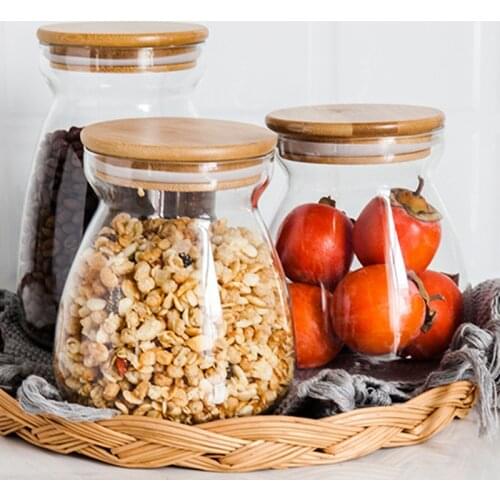 GF Glass Container Food Storage Jar with Airtight Seal Bamboo Lid Modern Design Clear Food Canister Glass Container Kitchen Item