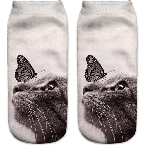 Spring Autumn 3D Printing Children Socks Cat Design Fashion Unisex Christmas Gift Socks Low Ankle Funny Sock for 6-12T Kids