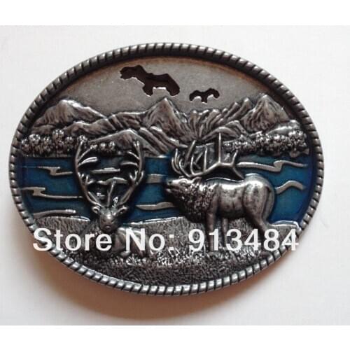 Wset Brass Deer in the woods full boby oval belt buckle
