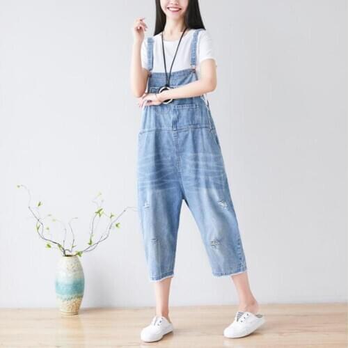 Jumpsuits Women Leisure Denim Solid Simple Pockets Streetwear Womens Loose Trendy Retro Daily Casual Wear