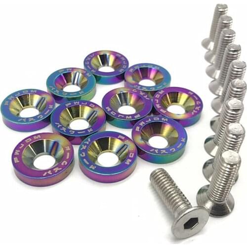 10PCS M6 JDM Car Modified Hex Fasteners Fender Washer Bumper Engine Concave Screws Fender Washer License Plate Bolts Car-styling