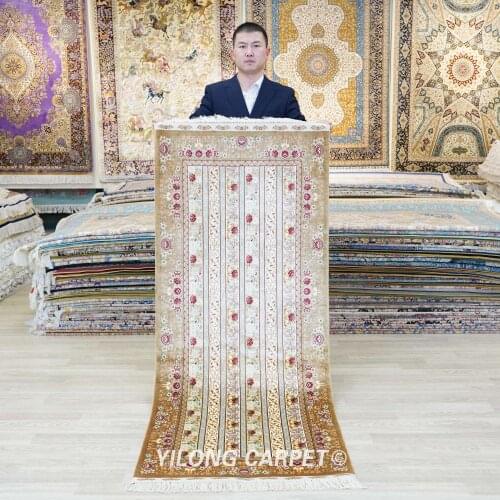 Yilong 2.5'x6.5' Persian silk carpet runner handmade exquisite hand knotted tabriz rug runner (ZQG350A)