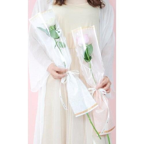 20pcs Unique Florist Plastic Flower Packaging Bags Single Rose Bags Flowers Wrapping Paper Valentines day Roses Bag