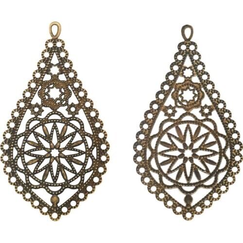 20pc Iron Teardrop Filigree Large Pendants Antique Bronze 66x35x1mm For Earring Necklace Charms Handmade DIY Jewelry Making