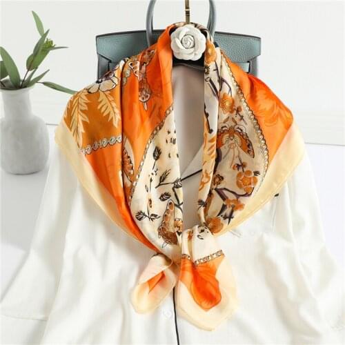 2021 New Silk Square Scarf for Women Neck Scarves Neckerchief Spring Shawl Wrap Hair Band Foulard Design Print Bandana Summer