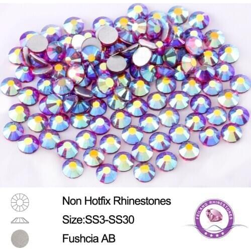 288-1440pcs Full Sizes Fuchsia AB Non Hotfix Rhinestones Glass Crystals For Nail Arts DIY Designs