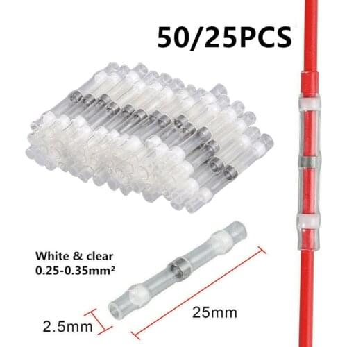 50/25Pcs Solder Seal Wire Connectors Heat Shrink Solder Butt Connectors Kit Automotive Marine Insulated Solder Connector