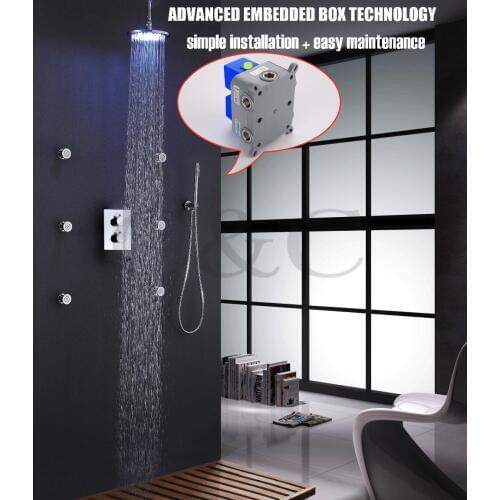 8 Inch Chrome LED Shower Head Easy Installation With Embedded Box Thermostatic Bathroom Round Shower Set 002T-8RC-3Y