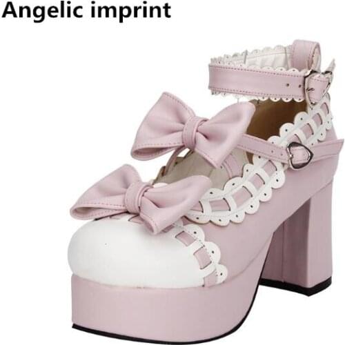Angelic imprint handmade woman mori girl lolita cosplay shoes lady high heels pumps women princess dress party shoes 8cm 33-47
