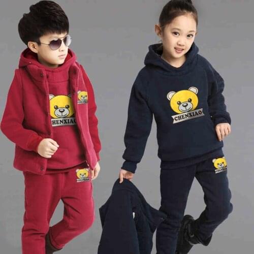 Brand Boy Girls Clothing Child Fashion Thick Fleece Hoodies+Pants+Vest 3pcs Set Children Winter Set Boy Sweatshirts Casual Suits