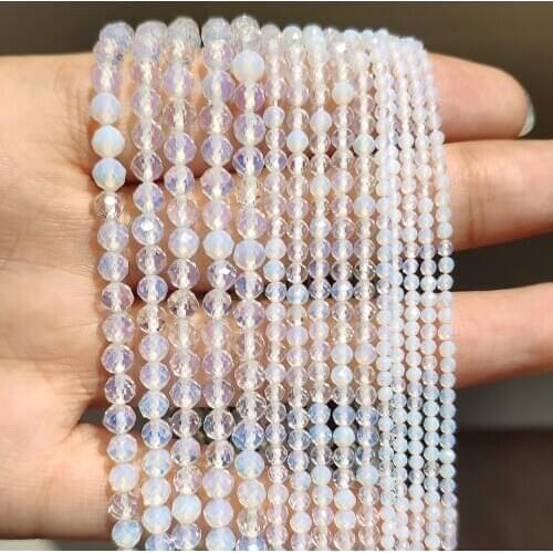 Natural Stone Beads Faceted White Opal Gem Loose Beads For Jewelry Making DIY Bracelet Necklace 15'' Strands 2/3/4mm