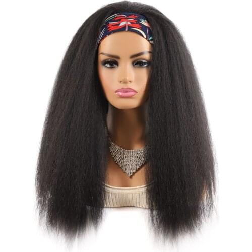 Long Kinky Straight Headband Wigs Yaki Straight Synthetic Hair Wig Afro Kinky Curly Wigs for Black Women Machine Made Wigs