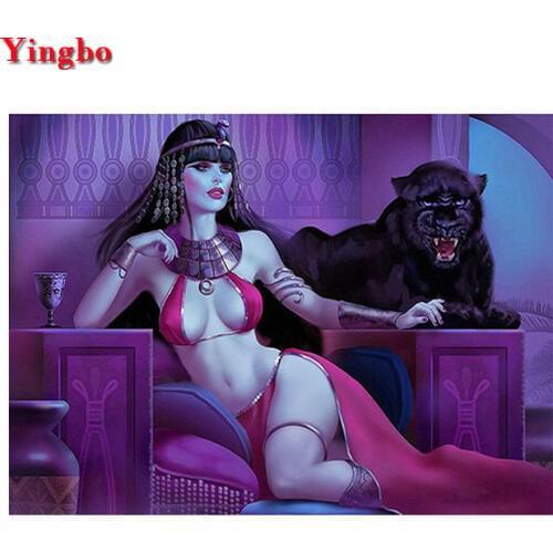 Egyptian beauty tiger 5d cross stitch diamond painting full square/round diy diamond embroidery icon Mosaic wall sticker decor