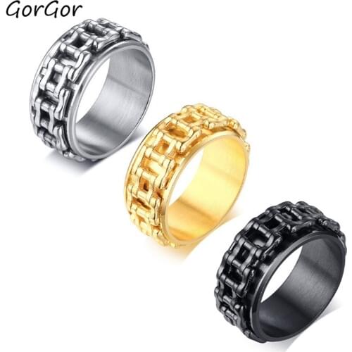 GorGor Rings Men Stainless Stain Golden Street Hip Hop Style Geometric Shape Accessories Ingratiate To Young People R-473G