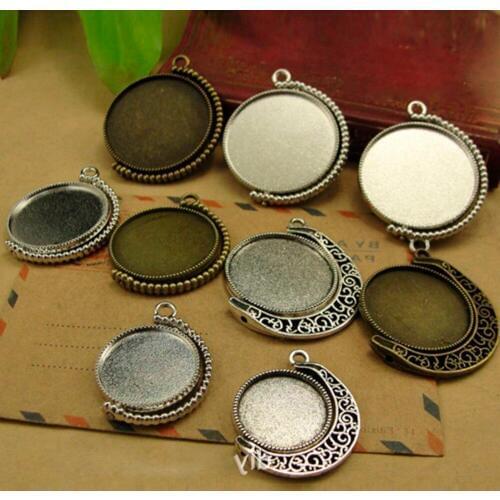 10pcs Fit 18/20/25/30mm Cabochons Antique Silver/Bronze Double Side Cabochon Settings Cameo Base Blank Oval Pendant Charms