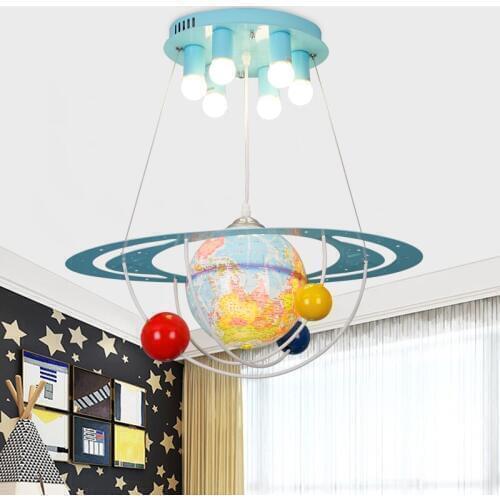 Creative cartoon globe chandelier boy bedroom childrens room light American modern simple LED planet Chandelier free shipping