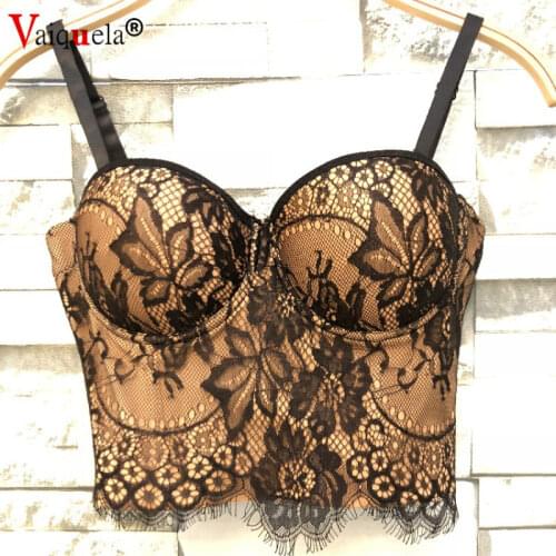 Fashion Mesh Lace Women Tank Top Vest Crop Push Up Bralet Womens Corset Bustier Bra Sexy V-Neck Camisole Plus Size Crop Top